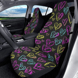 High-Quality Neon Heart Front Seat Covers | Durable Polyester | Stretch Fabric & Elastic Backing Perfect Fit