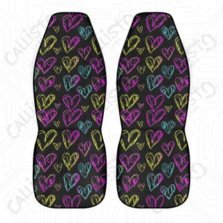 High-Quality Neon Heart Front Seat Covers | Durable Polyester | Stretch Fabric & Elastic Backing Perfect Fit