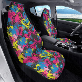 High-Quality Neon Graffiti Heart Front Seat Covers | Durable Polyester | Stretch Fabric & Elastic Backing Perfect Fit