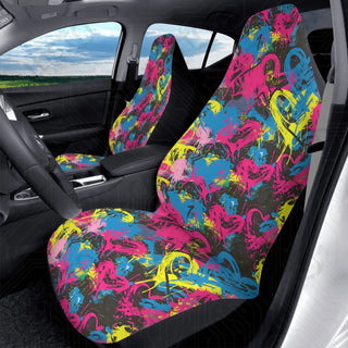 High-Quality Neon Graffiti Heart Front Seat Covers | Durable Polyester | Stretch Fabric & Elastic Backing Perfect Fit