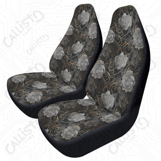 Custom Floral Rose Seat Covers Cars - Durable Polyester Stretch Fabric & Elastic Secure Fit