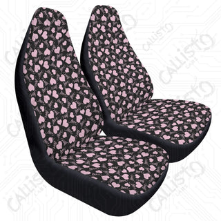 Premium Pink Black Love Heart Design Custom Seat Covers - Durable Polyester & Stretch Fabric | Secure Fit | Enhance