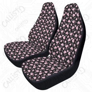 Premium Pink Black Love Heart Design Custom Seat Covers - Durable Polyester & Stretch Fabric | Secure Fit | Enhance