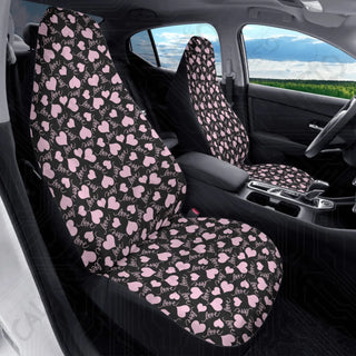 Premium Pink Black Love Heart Design Custom Seat Covers - Durable Polyester & Stretch Fabric | Secure Fit | Enhance