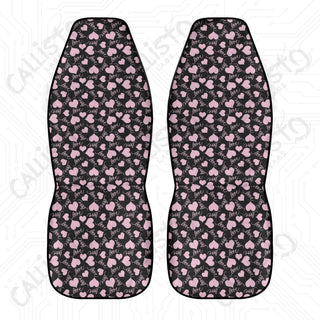 Premium Pink Black Love Heart Design Custom Seat Covers - Durable Polyester & Stretch Fabric | Secure Fit | Enhance