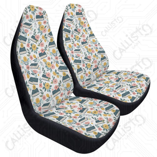 Floral Book Lover Front Seat Covers | Premium Quality | Durable Polyester | Stretch & Secure Fit | Custom Car Interior