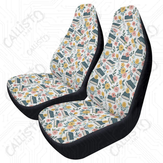 Floral Book Lover Front Seat Covers | Premium Quality | Durable Polyester | Stretch & Secure Fit | Custom Car Interior