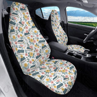 Floral Book Lover Front Seat Covers | Premium Quality | Durable Polyester | Stretch & Secure Fit | Custom Car Interior