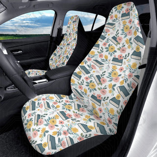 Floral Book Lover Front Seat Covers | Premium Quality | Durable Polyester | Stretch & Secure Fit | Custom Car Interior