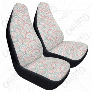 Boho Rainbow Front Seat Covers | Premium Quality | Durable Polyester | Stretch & Secure Fit | Custom Car Interior Design