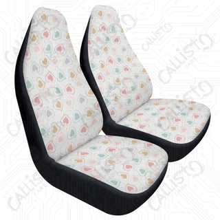 Boho Rainbow Heart Design Front Seat Covers - Premium Quality Durable Polyester | Stretch & Secure Fit | Custom Car