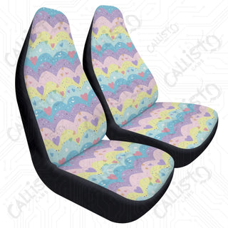 Pastel Rainbow Waves Design Premium Polyester Front Seat Covers - Durable Secure Fit Customizable