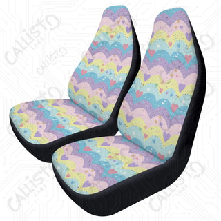 Pastel Rainbow Waves Design Premium Polyester Front Seat Covers - Durable Secure Fit Customizable