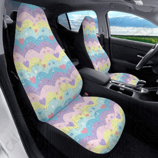 Pastel Rainbow Waves Design Premium Polyester Front Seat Covers - Durable Secure Fit Customizable