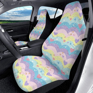 Pastel Rainbow Waves Design Premium Polyester Front Seat Covers - Durable Secure Fit Customizable