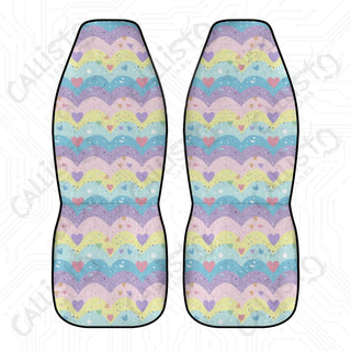 Pastel Rainbow Waves Design Premium Polyester Front Seat Covers - Durable Secure Fit Customizable