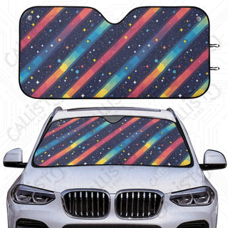 Rainbow Striped Car Sunshade - Oxford Fabric UV Protector | Unique Design Custom Crafted