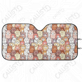 Alpaca Animal Print Car Sunshade - Oxford Fabric UV Protector | Unique Design Custom Crafted - M