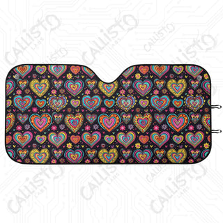 Groovy Neon Hearts Car Sunshade - Oxford Fabric UV Protector | Unique Design Custom Crafted - M