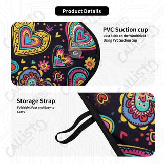 Groovy Neon Hearts Car Sunshade - Oxford Fabric UV Protector | Unique Design Custom Crafted