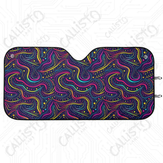 Groovy Neon Waves Car Sunshade - Oxford Fabric UV Protector | Unique Design Custom Crafted - M