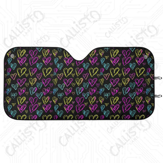 Colorful Hearts Car Sunshade - Oxford Fabric UV Protector | Unique Design Custom Crafted - M