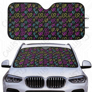 Colorful Hearts Car Sunshade - Oxford Fabric UV Protector | Unique Design Custom Crafted