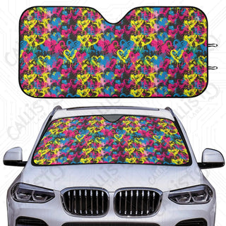 Colorful Graffiti Hearts Car Sunshade - Oxford Fabric UV Protector | Unique Design Custom Crafted