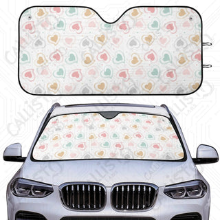 Colorful Heart Print Sunshade | Oxford Cloth UV Protector | Custom Crafted Car Windshield Sun Shade | Protects Interior