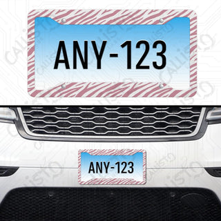 Pink Zebra Animal Print License Plate Frame Personalized White Aluminum Sleek Finish - Perfect Car Accessory