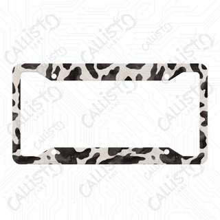 Cow Animal Print License Plate Frame - Personalized White Aluminum | UV Protection & Sleek Design | Stylish Car