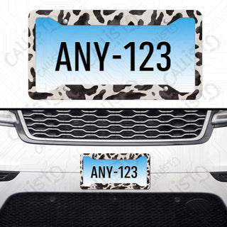 Cow Animal Print License Plate Frame - Personalized White Aluminum | UV Protection & Sleek Design | Stylish Car