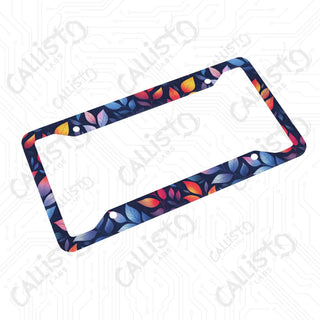 Bright Floral Leaves License Plate Frame - Personalized White Aluminum | UV Protection & Sleek Design | Stylish Car