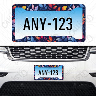 Bright Floral Leaves License Plate Frame - Personalized White Aluminum | UV Protection & Sleek Design | Stylish Car