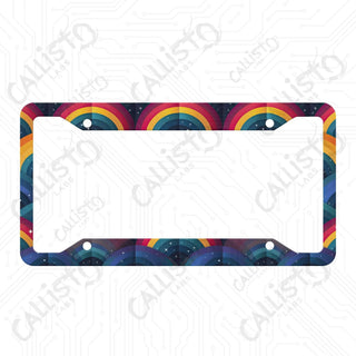 Vivid Rainbow License Plate Frame - Personalized White Aluminum | UV Protection & Sleek Design | Stylish Car Accessory