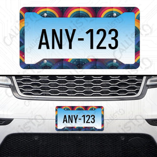 Vivid Rainbow License Plate Frame - Personalized White Aluminum | UV Protection & Sleek Design | Stylish Car Accessory