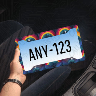 Vivid Rainbow License Plate Frame - Personalized White Aluminum | UV Protection & Sleek Design | Stylish Car Accessory