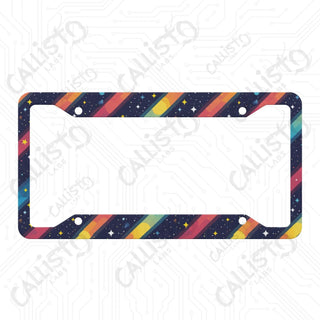 Rainbow Striped License Plate Frame - Personalized White Aluminum | UV Protection & Sleek Design | Stylish Car Accessory