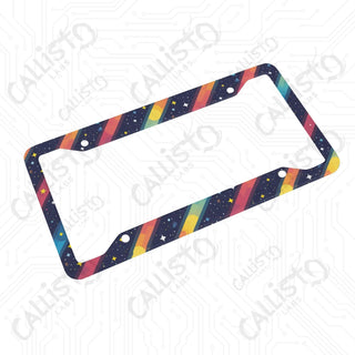 Rainbow Striped License Plate Frame - Personalized White Aluminum | UV Protection & Sleek Design | Stylish Car Accessory