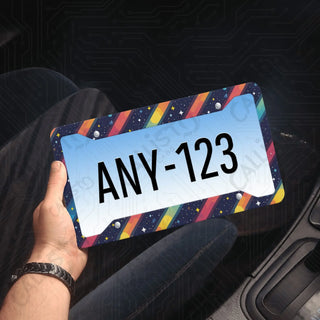 Rainbow Striped License Plate Frame - Personalized White Aluminum | UV Protection & Sleek Design | Stylish Car Accessory