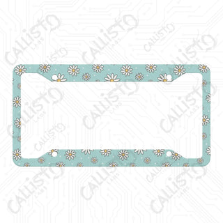 Daisy Floral Flower Print License Plate Frame - Personalized White Aluminum | UV Protection & Sleek Design | Stylish