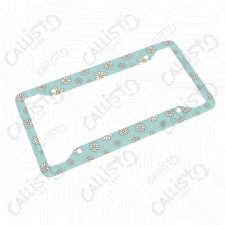 Daisy Floral Flower Print License Plate Frame - Personalized White Aluminum | UV Protection & Sleek Design | Stylish