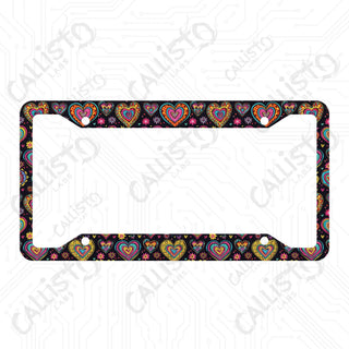 Vivid & Groovy Hippie Hearts License Plate Frame - Personalized White Aluminum | UV Protection & Sleek Design | Stylish