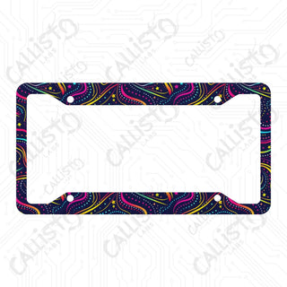 Vivid & Groovy Rainbow Waves License Plate Frame - Personalized White Aluminum | UV Protection & Sleek Design | Stylish