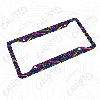 Vivid & Groovy Rainbow Waves License Plate Frame - Personalized White Aluminum | UV Protection & Sleek Design | Stylish