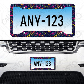 Vivid & Groovy Rainbow Waves License Plate Frame - Personalized White Aluminum | UV Protection & Sleek Design | Stylish