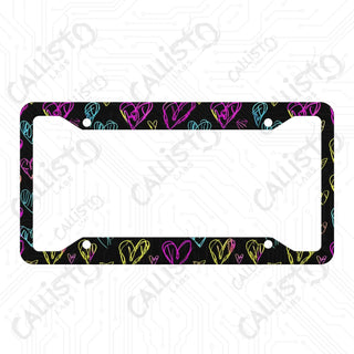 Vivid & Groovy Neon Hearts License Plate Frame - Personalized White Aluminum | UV Protection & Sleek Design | Stylish