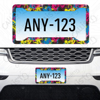 Vivid & Groovy Graffiti Hearts License Plate Frame - Personalized White Aluminum | UV Protection & Sleek Design