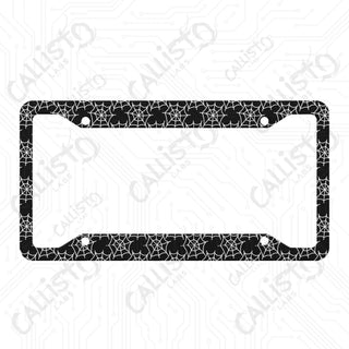 Spider Web Spooky License Plate Frame - Personalized White Aluminum | UV Protection & Sleek Design | Stylish Car