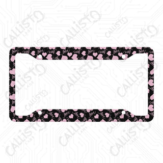 Pink Love & Hearts License Plate Frame - Personalized White Aluminum | UV Protection & Sleek Design | Stylish Car